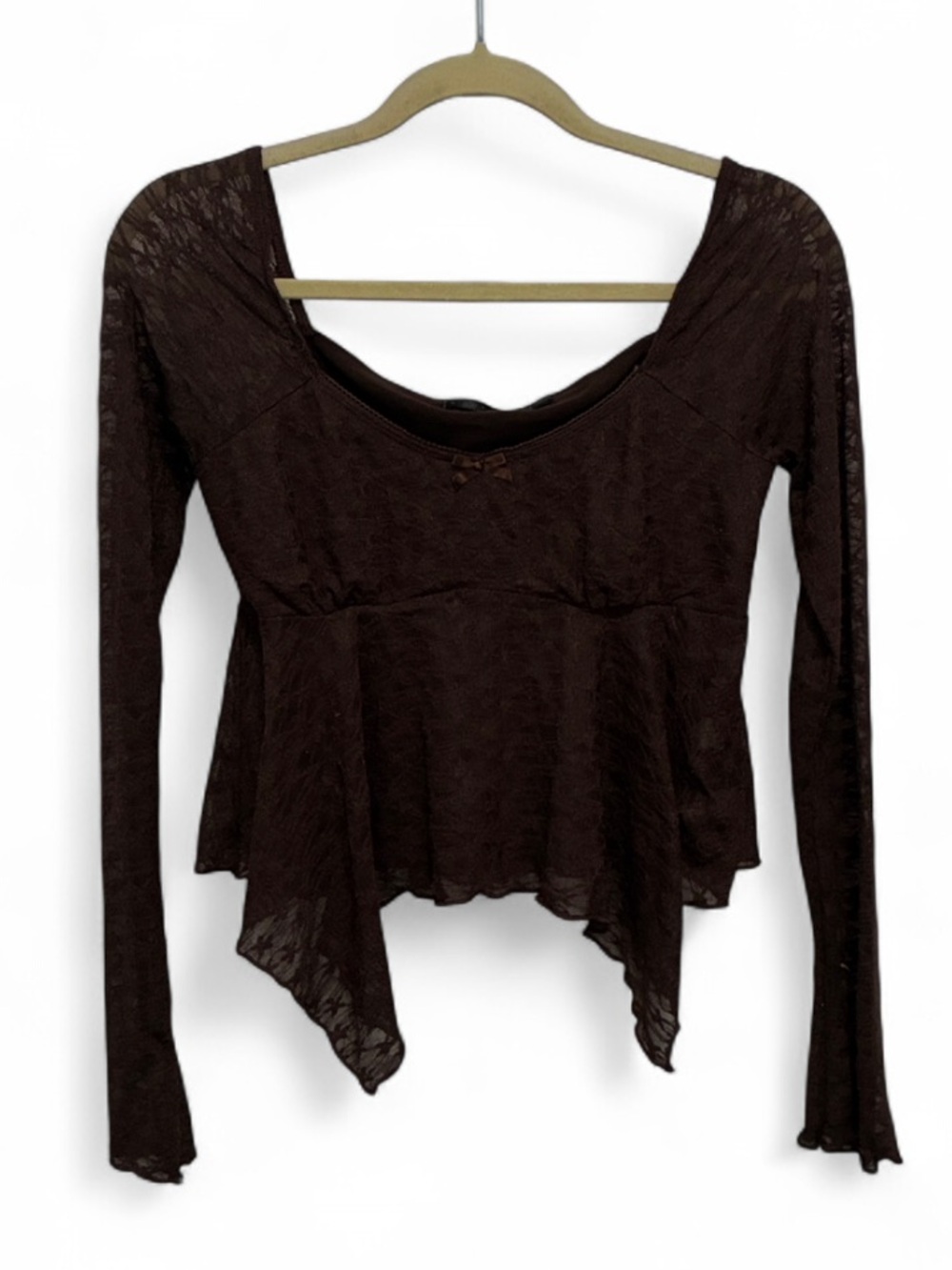 Whimsy Fairy Dark Brown Lace Long-Sleeve Crop Top